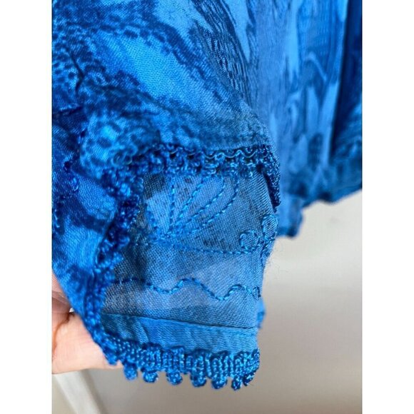 Vintage Floral Lace Top M Blue Coastal Boho Western Hippie Classic 80s Indie - Picture 3 of 15